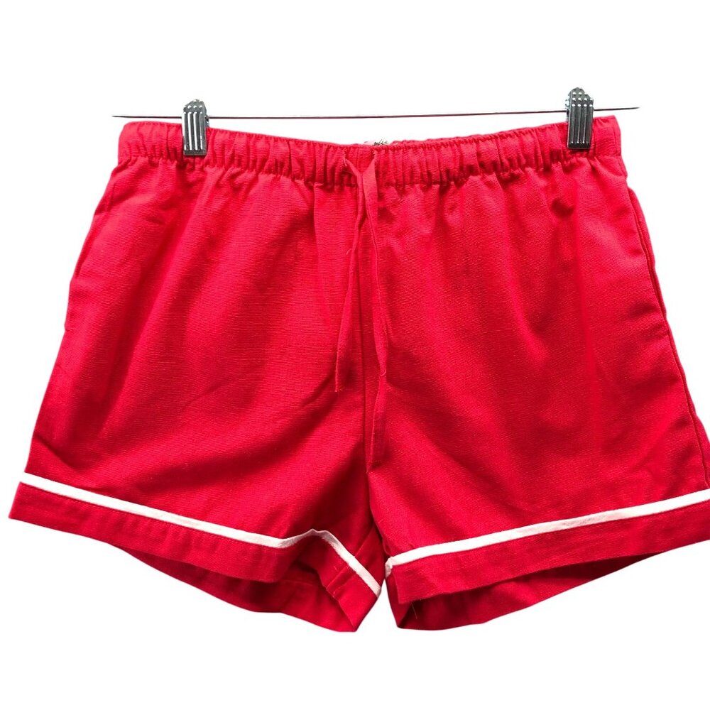 Poppies & Posies 100% Linen Pajama Shorts Womens M Red Pull On Drawstring